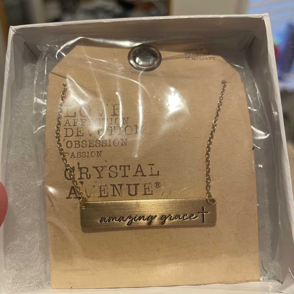 Crystal Avenue Gold Necklace - Amazing Grace Engraved